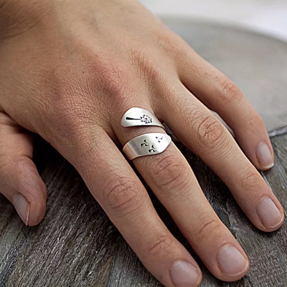 “Let Go” Dandelion Minimalist Wrap Adjustable Ring - Picture 4 of 8